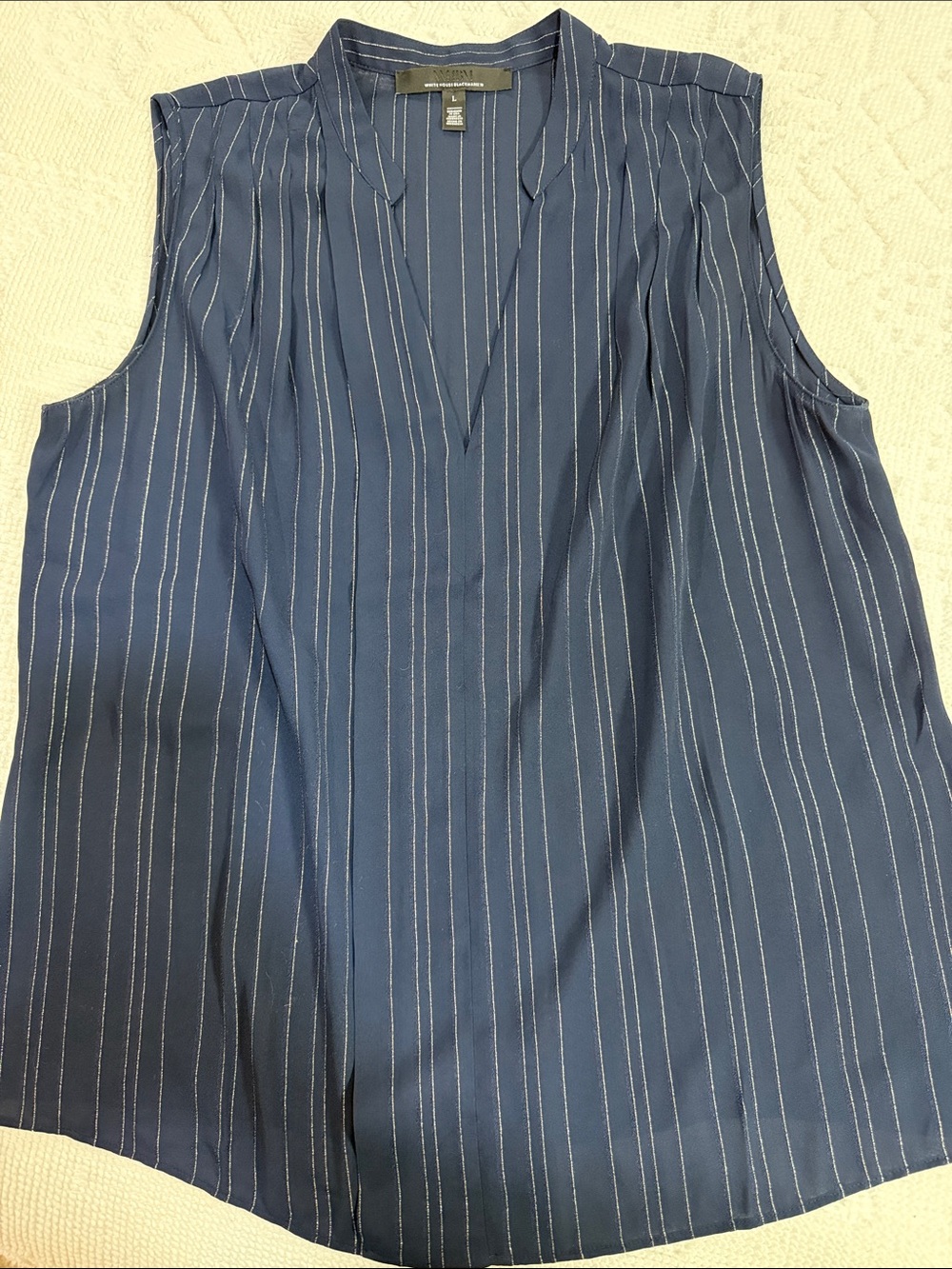 White House Black Market Navy Pinstripe Sleeveless V-Neck Camisole